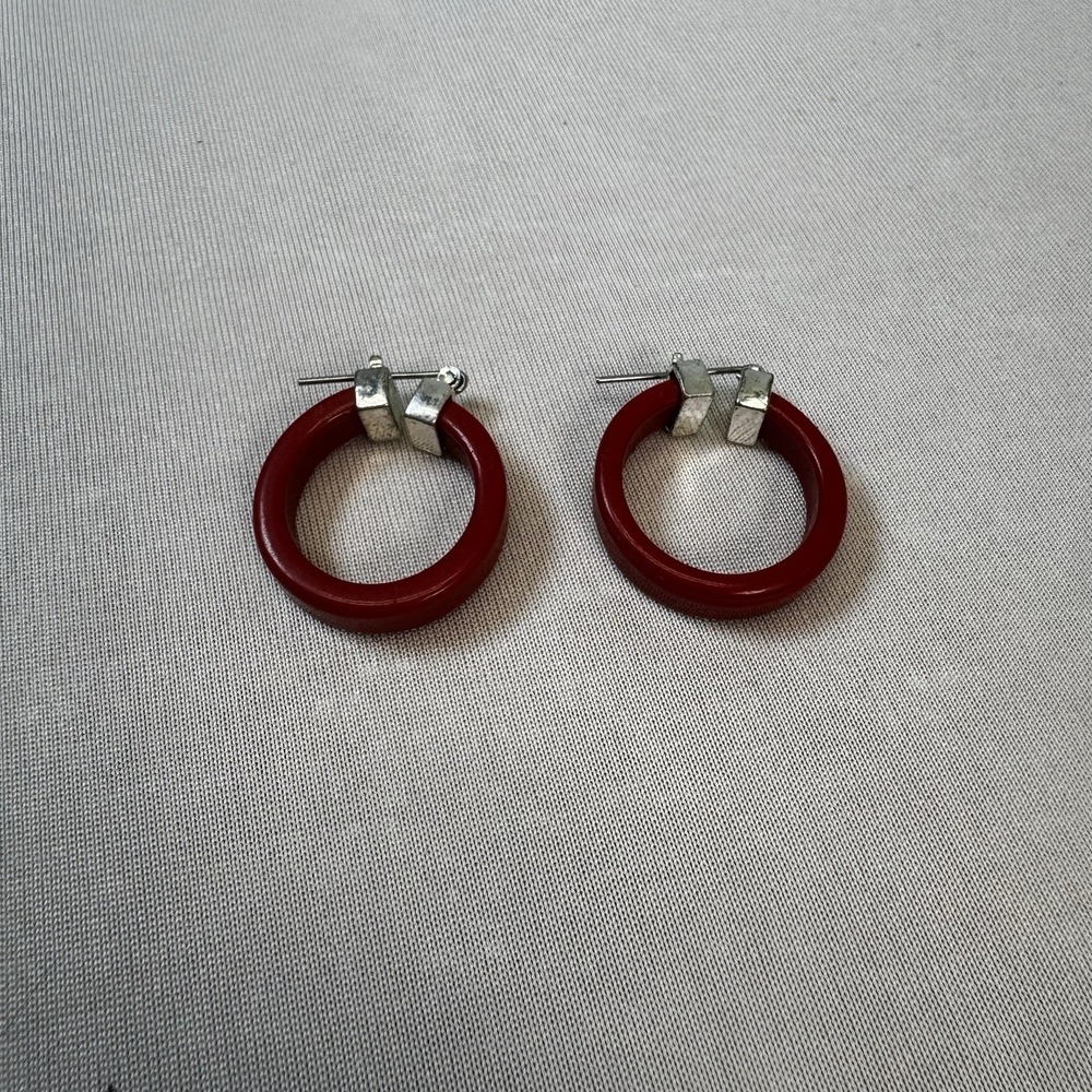 Vintage Chunky Red Hoop Plastic Pierced‎ Earings